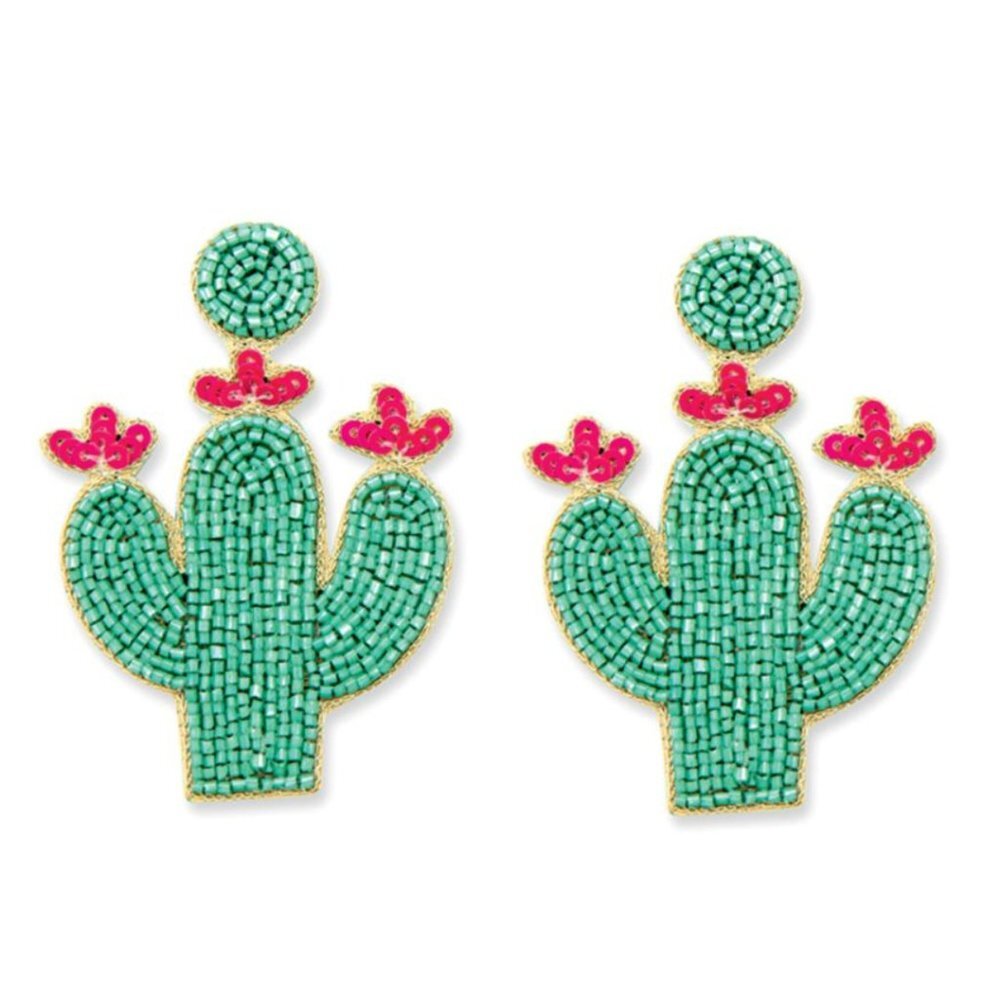 MYRA BAG Cactus Earrings Beaded Dangle Drop Earrings Turquoise Pink Western NWT